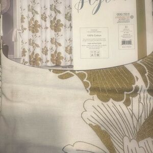 Floral Cotton Shower Curtain in Cream with Gold Accents